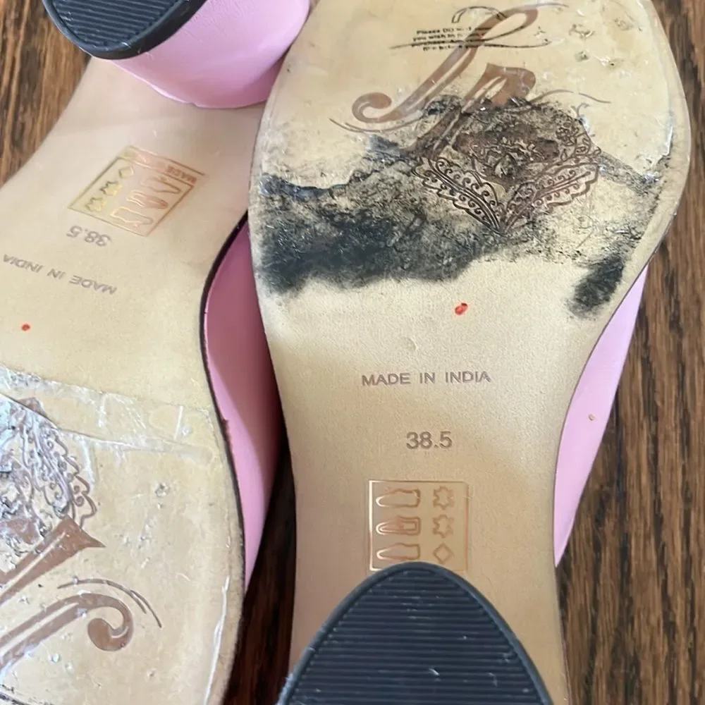 Free People Size 38.5 Worn Pink Open Toe Heals Mandi Leather Mules Pink Lemonade